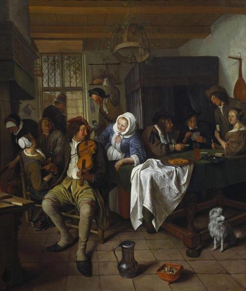 Interior Of A Tavern With Card Players And A Violin Player by Jan Havicksz Steen