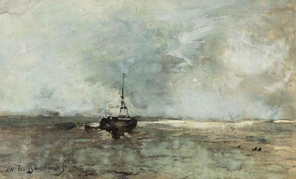 A Bomschuit On The Beach by Jan Hendrik Weissenbruch