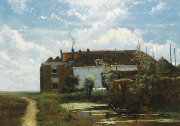 A Farm Along A Canal In A Polder Landscape by Jan Hendrik Weissenbruch