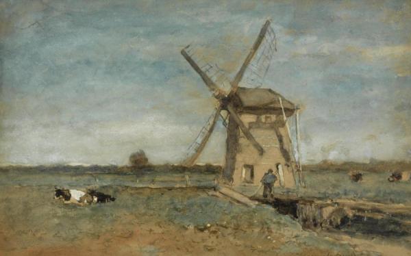 A Peasant Near A Windmill, Noorden by Jan Hendrik Weissenbruch