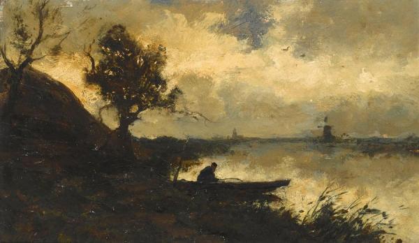 A Polder Landscape At Sunset by Jan Hendrik Weissenbruch Oil Painting Reproductions