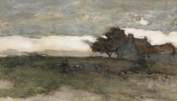 A Shepherd And His Flock At Dusk by Jan Hendrik Weissenbruch Oil Painting Reproductions