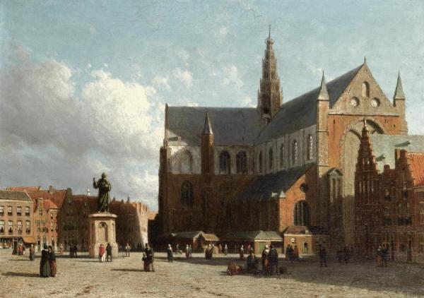 A View Of The Grote Markt With The Sint Bavo Cathedral, Haarlem by Jan Hendrik Weissenbruch