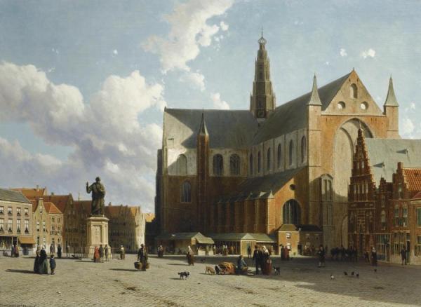 A View Of The Grote Markt With The Sint Bavo,haarlem by Jan Hendrik Weissenbruch