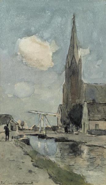 A View Of The Vliet With The H.h. Petrus En Pauluskerk, Leidschendam by Jan Hendrik Weissenbruch