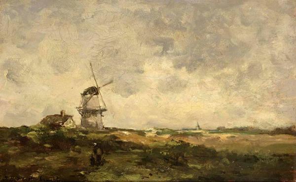 A Windmill In A Polder Landscape by Jan Hendrik Weissenbruch