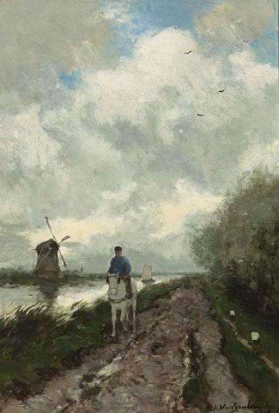 On The Tow Path Along The River Amstel by Jan Hendrik Weissenbruch