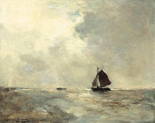Sailing Boat In Choppy Seas by Jan Hendrik Weissenbruch