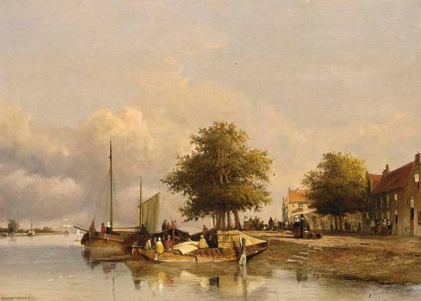 Townsfolk On A Quay In Wijk Bij Duurstede by Jan Hendrik Weissenbruch