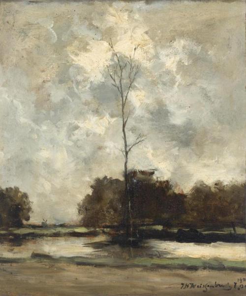 Trees Along A Dutch Canal by Jan Hendrik Weissenbruch