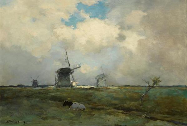Windmills In A Polder Landscape by Jan Hendrik Weissenbruch
