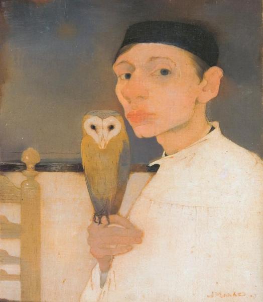 Self Portrait With Owl by Jan Mankes Oil Painting Reproductions