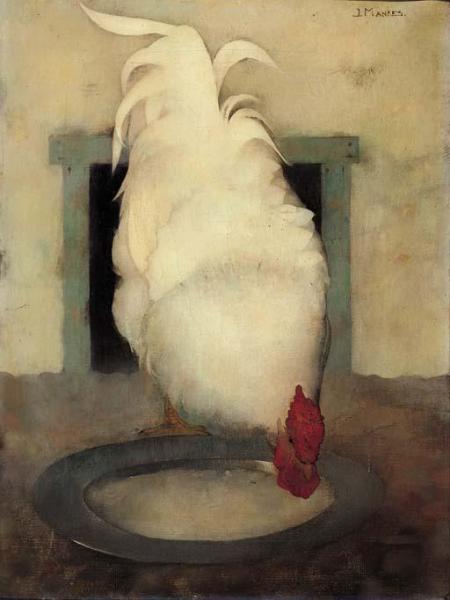 Jan Mankes Wyandotte Cockerel With Pewter Plate