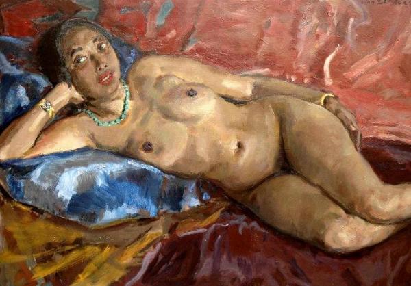 Jan Sluyters Nude Mulatto Woman On A Blue Cloth