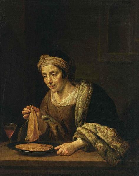 A Woman Holding Pancakes by Jan Van Bijlert