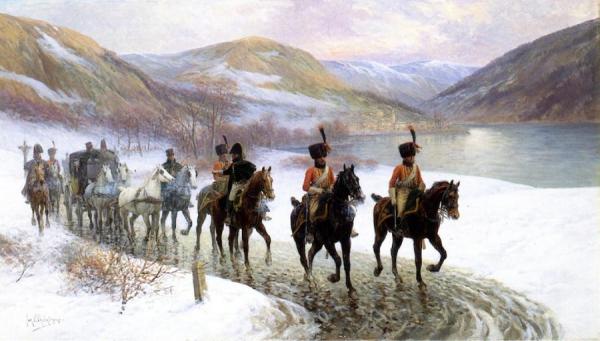 Russian Troops In A Winter Landscape by Jan Van Chelminski