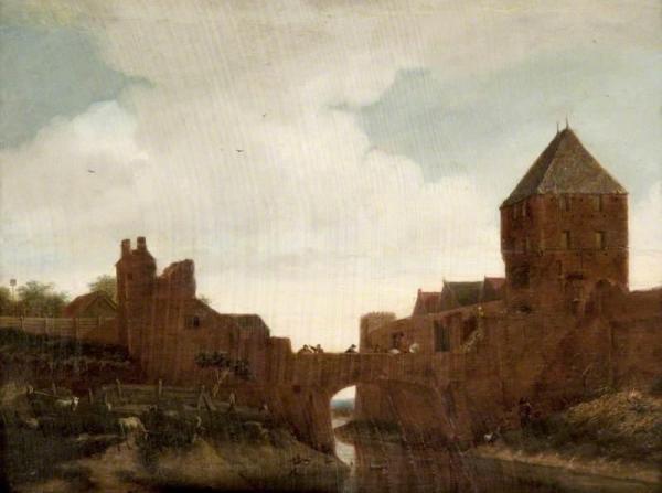 A Bridge Into A Fortified Town by Jan Van Der Heyden