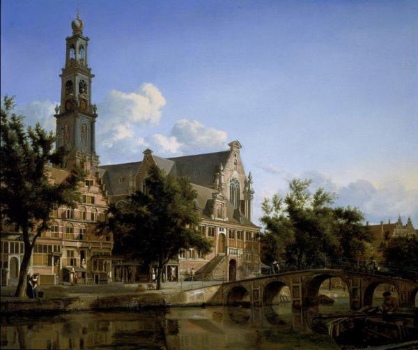 A View Of The Keizersgracht And The Westerkerk In Amsterdam by Jan Van Der Heyden
