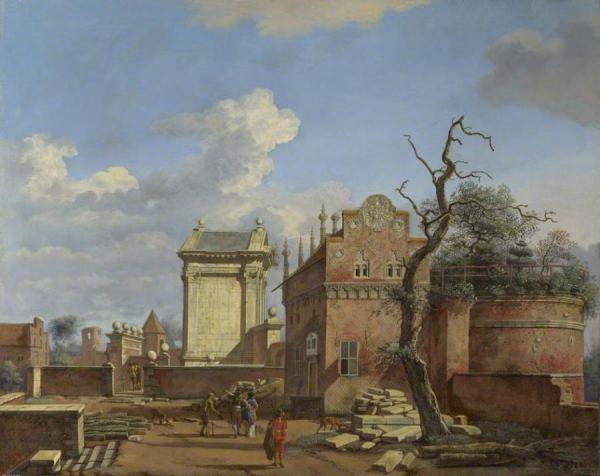 An Architectural Fantasy by Jan Van Der Heyden Oil Painting Reproductions