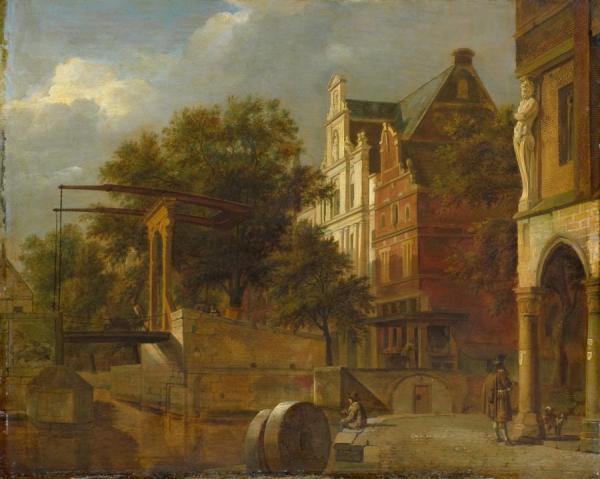 Cityscape With Drawbridge by Jan Van Der Heyden