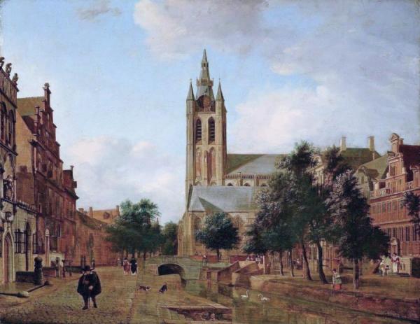 The Oude Kerk On The Oude Delft by Jan Van Der Heyden