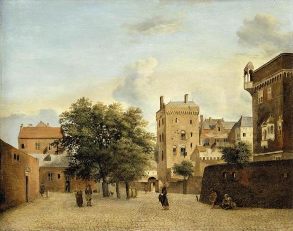 View Of A Small Town Square by Jan Van Der Heyden