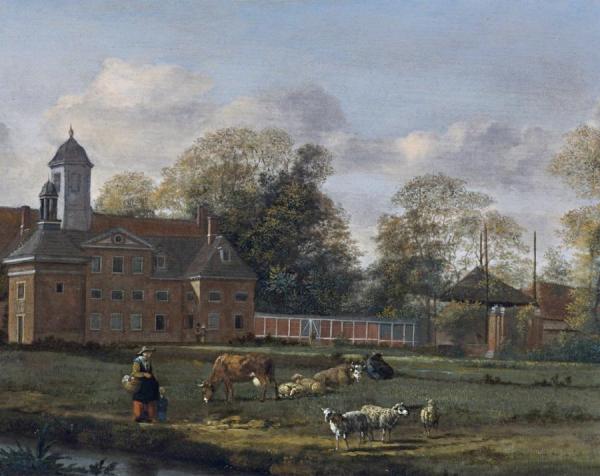View Of Goudestein With A Woman And A Child Walking Beside A Dyke by Jan Van Der Heyden Oil Painting Reproductions
