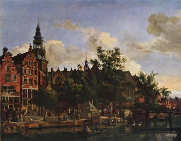 View Of The Oude Kerk In Amsterdam From The South by Jan Van Der Heyden
