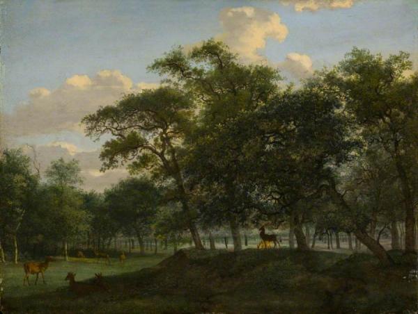 Wooded Park Landscape With Deer by Jan Van Der Heyden