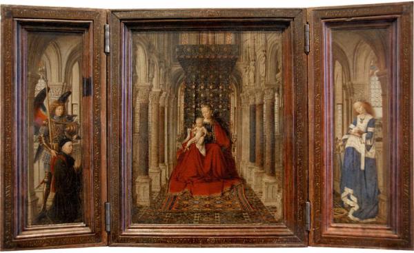 Virgin And Child With St Michael And St Catherine And A Donor by Jan Van Eyck Oil Painting Reproductions