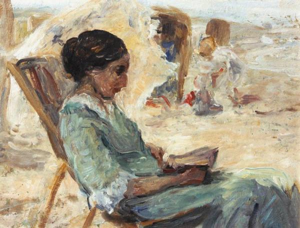 Artist's Wife On The Beach, Reading by Jan Zoetelief Tromp