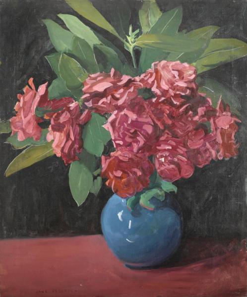 Pink Roses In A Blue Vase by Jane Peterson Oil Painting Reproductions