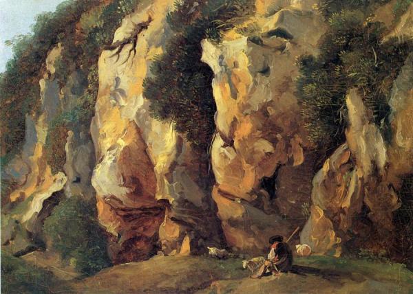 Rocky Cliff With Shepherd And Sheep by Jean-antoine Constantin