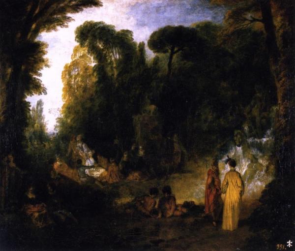 Gathering By The Fountain Of Neptune by Jean-antoine Watteau