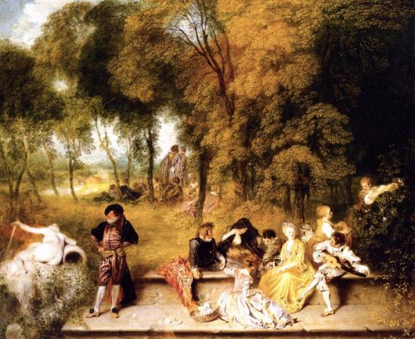 Meeting In The Open Air by Jean-antoine Watteau
