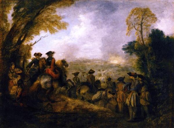 On The March by Jean-antoine Watteau