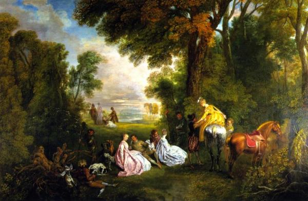 Rendez-vous De Chasse by Jean-antoine Watteau