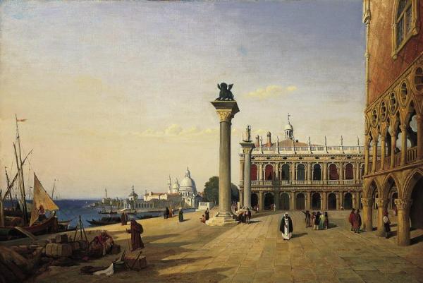 The Piazzetta Seen From The Riva Degli Schiavoni by Jean-baptiste-camille Corot