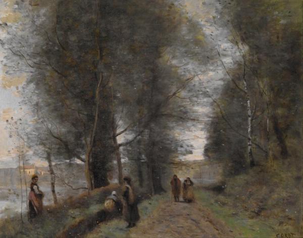 Ville D'avray,woodland Path Bordering The Pond by Jean-baptiste-camille Corot