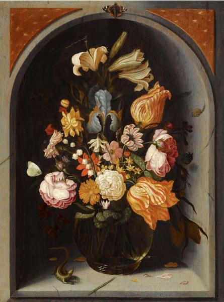A Still Life Of Tulips, Lillies, Moss Roses, An Iris And Other Flowers by Jean-baptiste Fornenburgh Oil Painting Reproductions