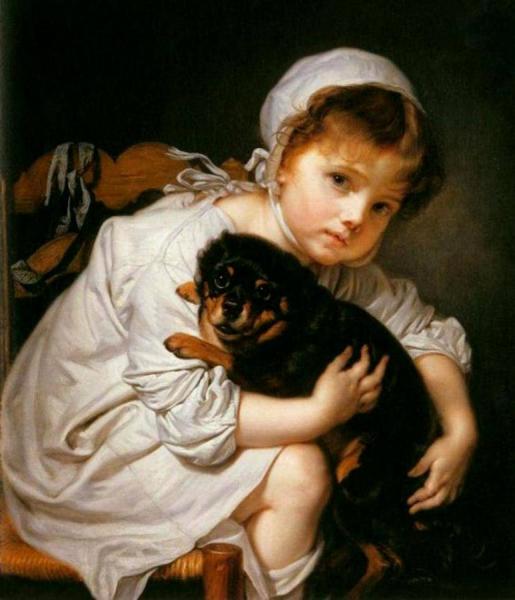 A Child Holding A Spaniel by Jean-baptiste Greuze