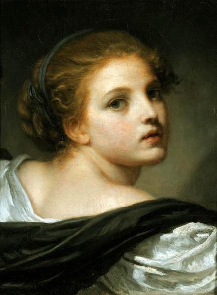 A Girl With A Blue Ribbon In Her Hair by Jean-baptiste Greuze