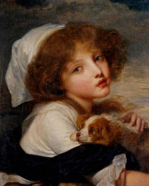 Young Girl With A Spaniel by Jean-baptiste Greuze Oil Painting Reproductions