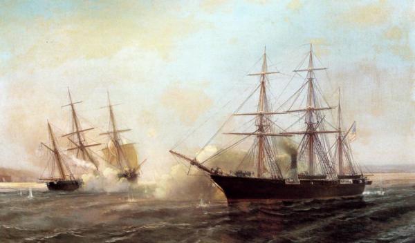 Battle Of The Uss Kearsarge And The Css Alabama by Jean-baptiste-henri Durand-brager Oil Painting Reproductions