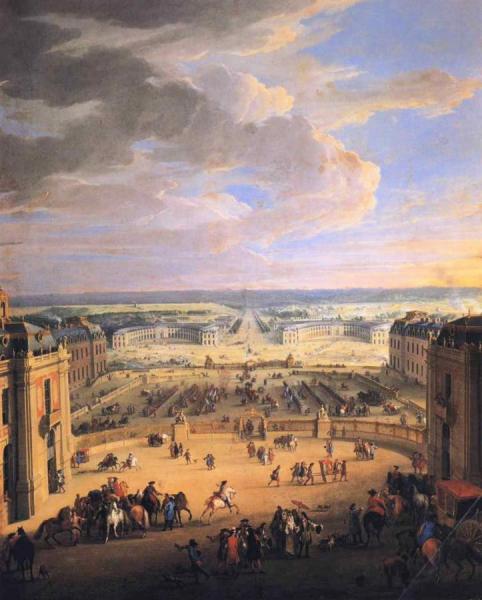 View Of The Forecourts Of The Chateau De Versailles And The Stables by Jean-baptiste Martin