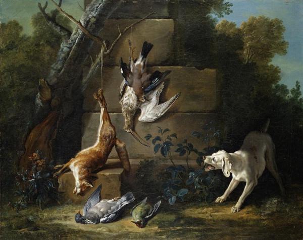 Dog Guarding Dead Game by Jean-baptiste Oudry
