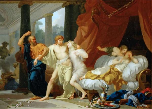 Socrates Tears Alcibiades From The Embrace Of Sensual Pleasure by Jean Baptiste Regnault Oil Painting Reproductions