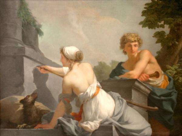 The Origin Of Painting: Dibutades Tracing The Portrait Of A Shepherd by Jean Baptiste Regnault Oil Painting Reproductions
