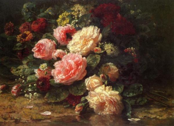 Floral Still Life by Jean Baptiste Robie Oil Painting Reproductions