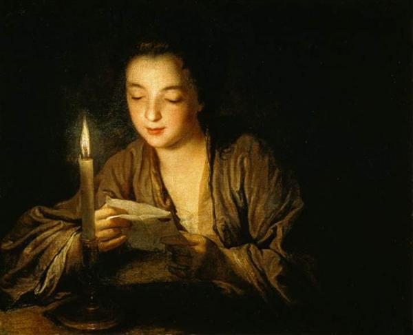 Jean-baptiste Santerre Girl Reading A Letter By Candlelight
